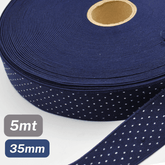 5 Meters Waistband Elastic Navy blue with White polka dots 35mm - ACCESSOIRES LEDUC BV
